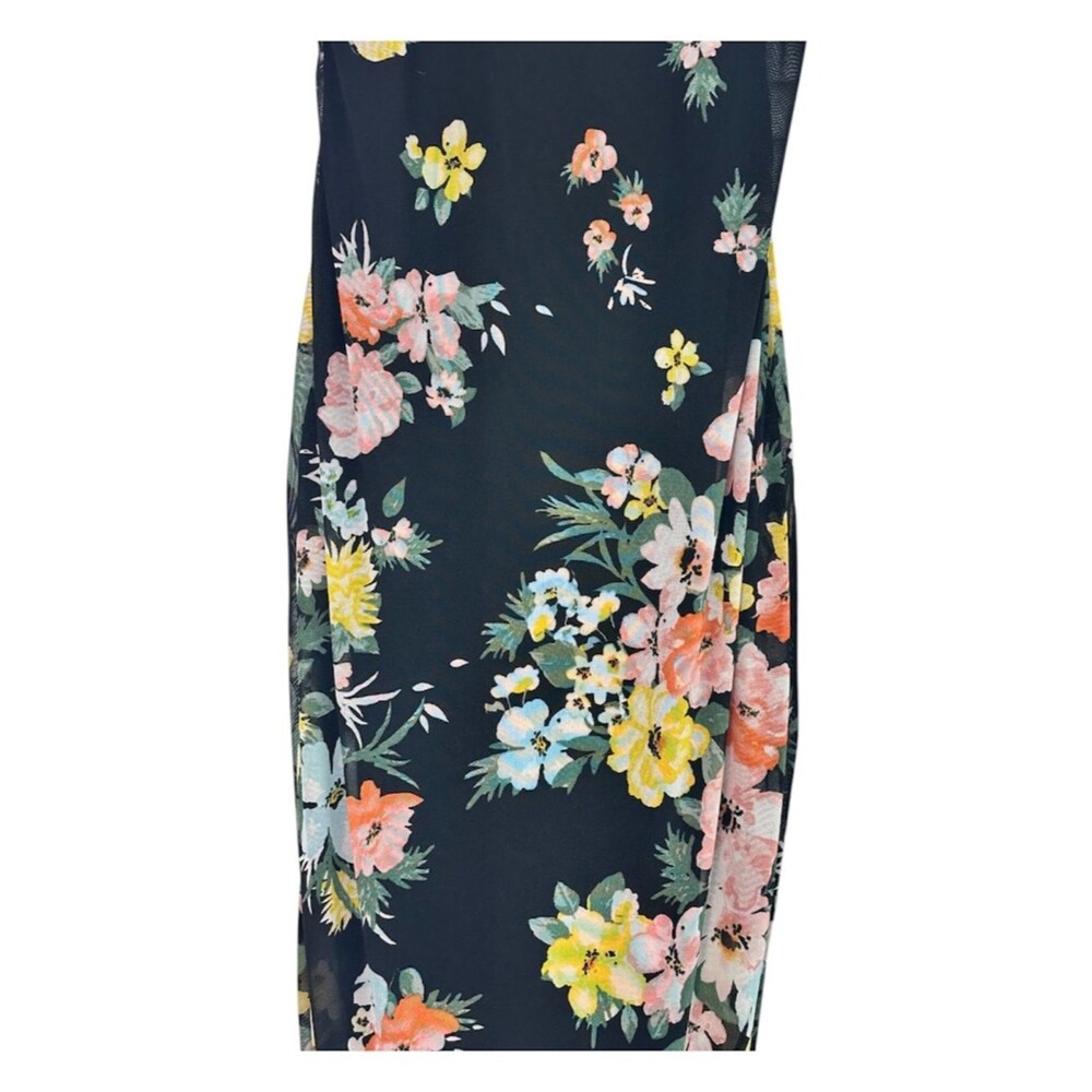 Jolie & Joy Floral Mesh Maxi Dress M Y2K Slip Bodycon Side Slit Lined - Picture 4 of 12